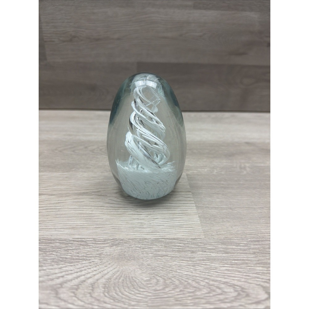 Art Glass Sculpture Paperweight 4.5" Egg/ Teardrop Shape Swirl Design